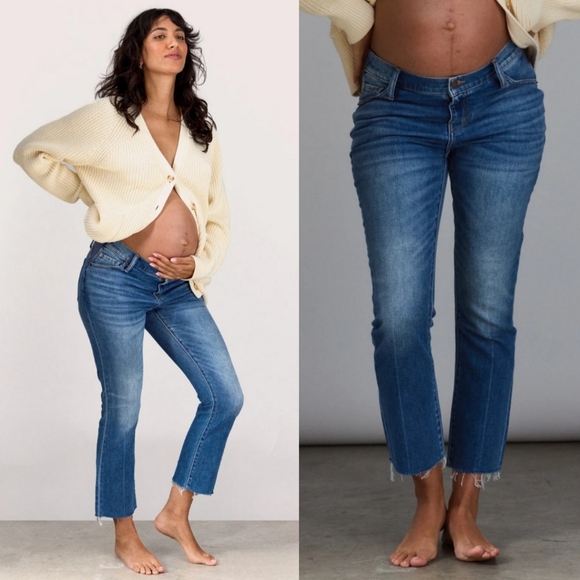 Hatch Denim - NWT Hatch "The Crop Under Belly Kick Flare" Cropped Jeans Blue Maternity Size 32